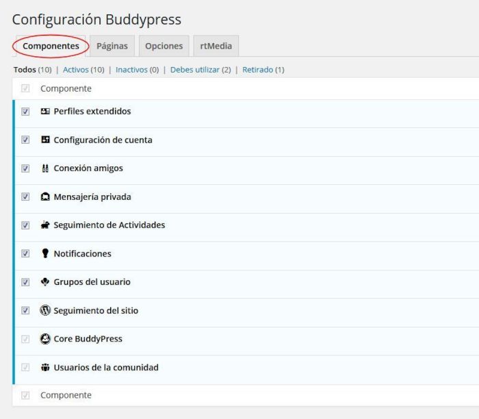 Configurar BuddyPress